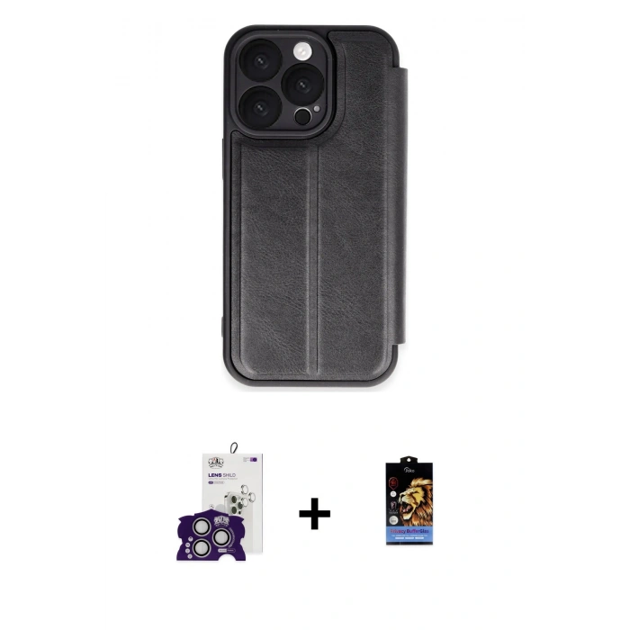 MARSİLYAN™- iPhone 16 Pro Max Kılıf Zirve Yansıma Serisi - Siyah Buffer Hayalet Cam Ekran Koruyucu + Bilvis Titan Kamera Lens - GS
