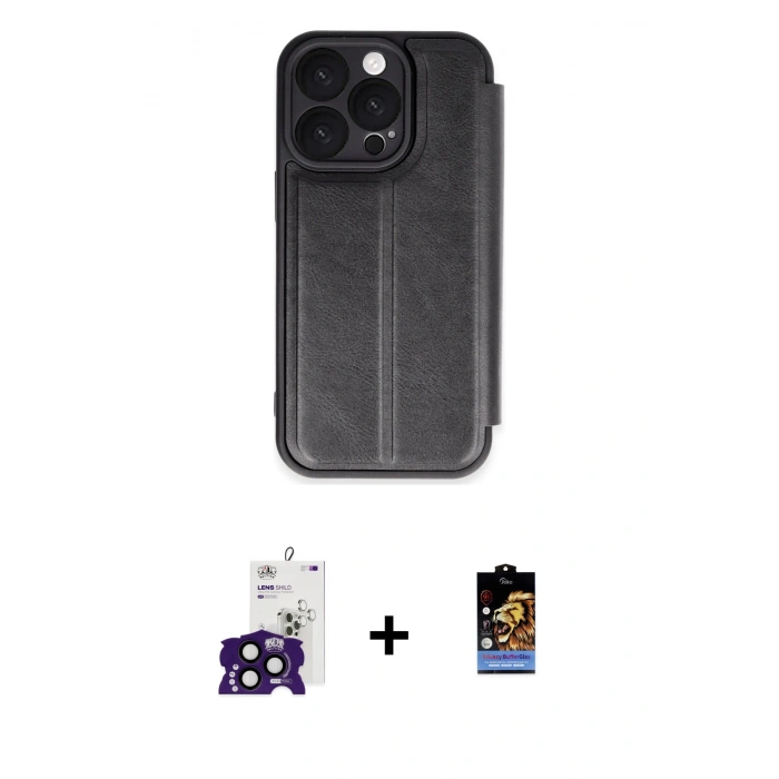 MARSİLYAN™- iPhone 16 Pro Max Kılıf Zirve Yansıma Serisi - Siyah Buffer Hayalet Cam Ekran Koruyucu + Bilvis Titan Kamera Lens - SH