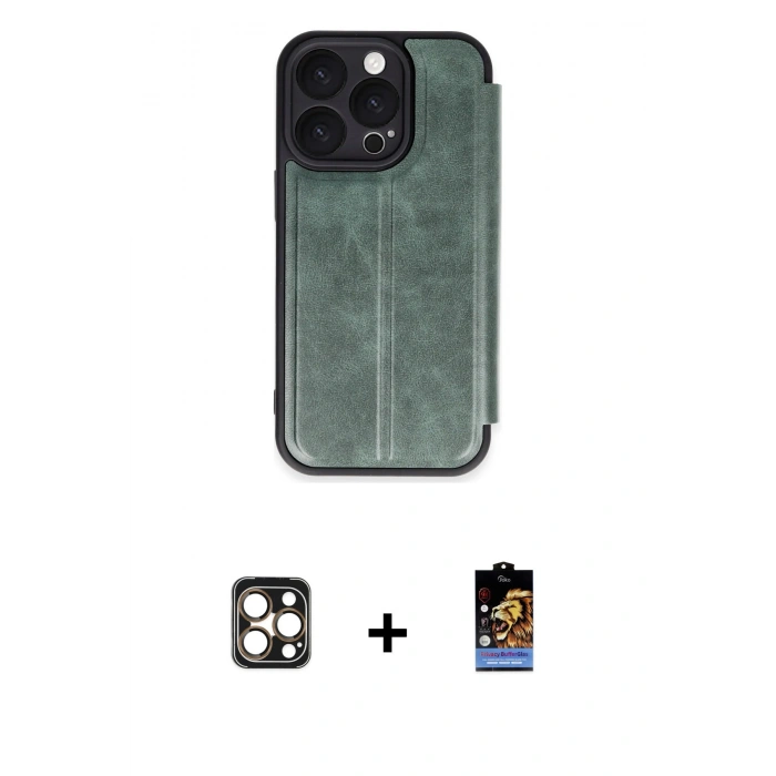 MARSİLYAN™- iPhone 16 Pro Max Kılıf Zirve Yansıma Serisi - Siyah Buffer Hayalet Cam Ekran Koruyucu + Gold PVD Metal Kamera Lens