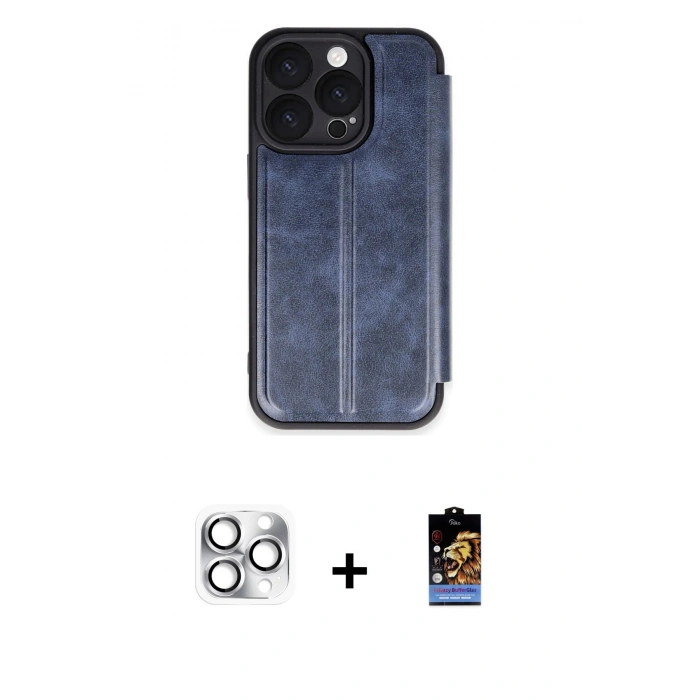 MARSİLYAN™- iPhone 16 Pro Max Kılıf Zirve Yansıma Serisi - Siyah Buffer Hayalet Cam Ekran Koruyucu + Pers Alüminyum Kamera Lens - GS