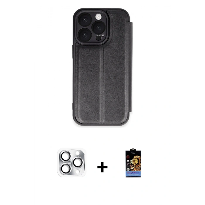MARSİLYAN™- iPhone 16 Pro Max Kılıf Zirve Yansıma Serisi - Siyah Buffer Hayalet Cam Ekran Koruyucu + Pers Alüminyum Kamera Lens - GS