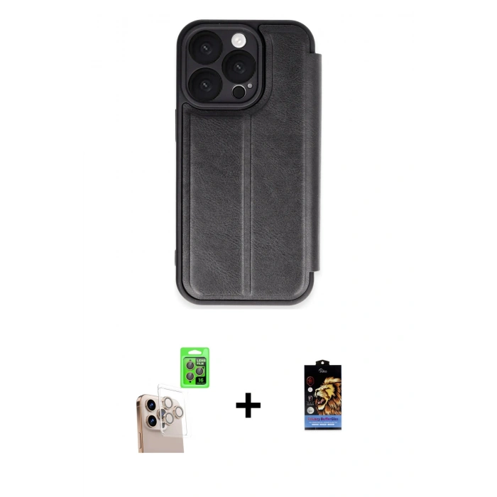 MARSİLYAN™- iPhone 16 Pro Max Kılıf Zirve Yansıma Serisi - Siyah Buffer Hayalet Cam Ekran Koruyucu + Raze Metal Kamera Lens - NLGY