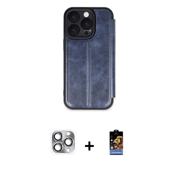 MARSİLYAN™- iPhone 16 Pro Max Kılıf Zirve Yansıma Serisi - Siyah Buffer Hayalet Cam Ekran Koruyucu + Pers Alüminyum Kamera Lens - GI