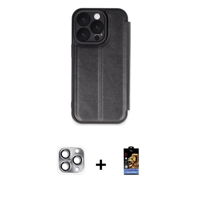 MARSİLYAN™- iPhone 16 Pro Max Kılıf Zirve Yansıma Serisi - Siyah Buffer Hayalet Cam Ekran Koruyucu + Pers Alüminyum Kamera Lens - GI