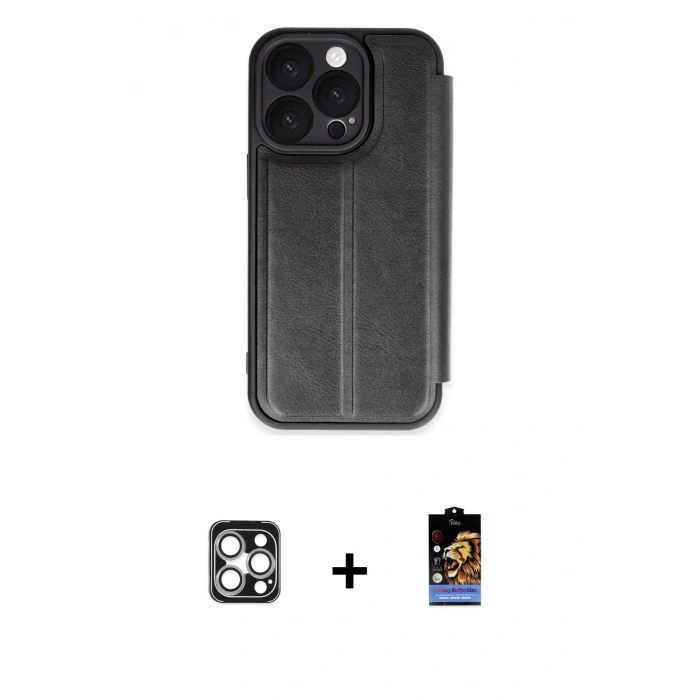 MARSİLYAN™- iPhone 16 Pro Max Kılıf Zirve Yansıma Serisi - Siyah Buffer Hayalet Cam Ekran Koruyucu + PVD Metal Kamera Lens - GS
