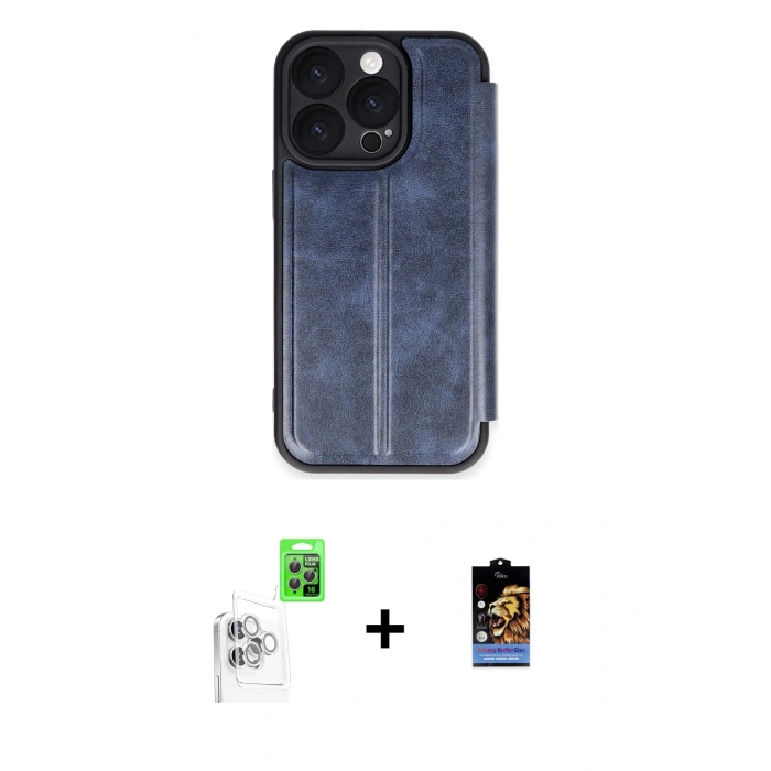 MARSİLYAN™- iPhone 16 Pro Max Kılıf Zirve Yansıma Serisi - Siyah Buffer Hayalet Cam Ekran Koruyucu + Raze Metal Kamera Lens - BZ