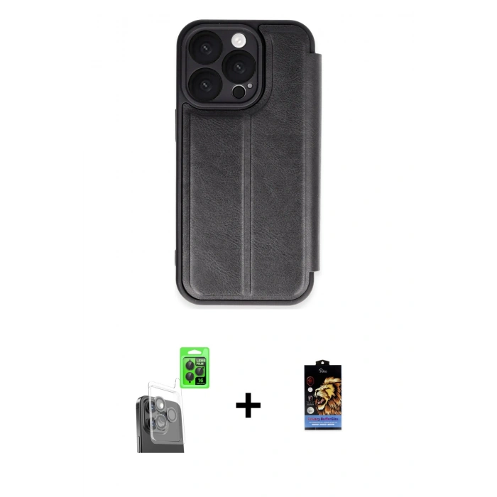MARSİLYAN™- iPhone 16 Pro Max Kılıf Zirve Yansıma Serisi - Siyah Buffer Hayalet Cam Ekran Koruyucu + Raze Metal Kamera Lens - SH