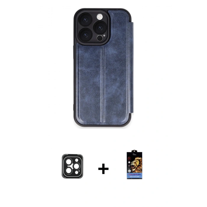MARSİLYAN™- iPhone 16 Pro Max Kılıf Zirve Yansıma Serisi - Siyah Buffer Hayalet Cam Ekran Koruyucu + Siyah PVD Metal Kamera Lens