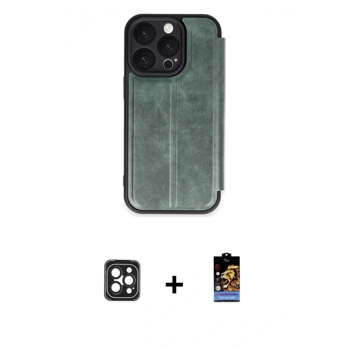 MARSİLYAN™- iPhone 16 Pro Max Kılıf Zirve Yansıma Serisi - Siyah Buffer Hayalet Cam Ekran Koruyucu + Siyah PVD Metal Kamera Lens