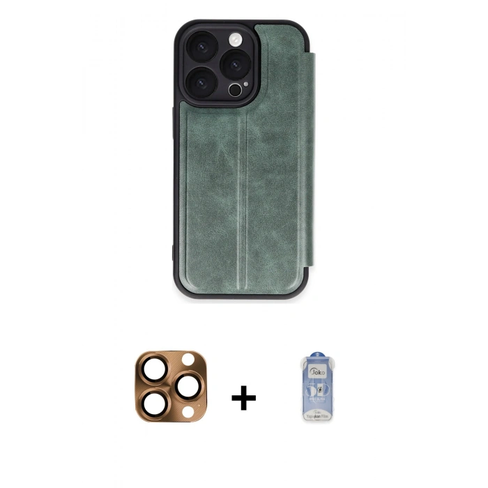 MARSİLYAN™- iPhone 16 Pro Max Kılıf Zirve Yansıma Serisi - Siyah Joko Magic 5D Cam + Çöl Titanyum Pers Alüminyum Kamera Lens