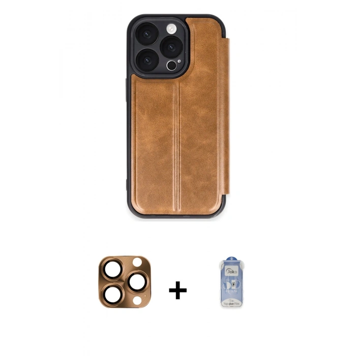 MARSİLYAN™- iPhone 16 Pro Max Kılıf Zirve Yansıma Serisi - Siyah Joko Magic 5D Cam + Çöl Titanyum Pers Alüminyum Kamera Lens