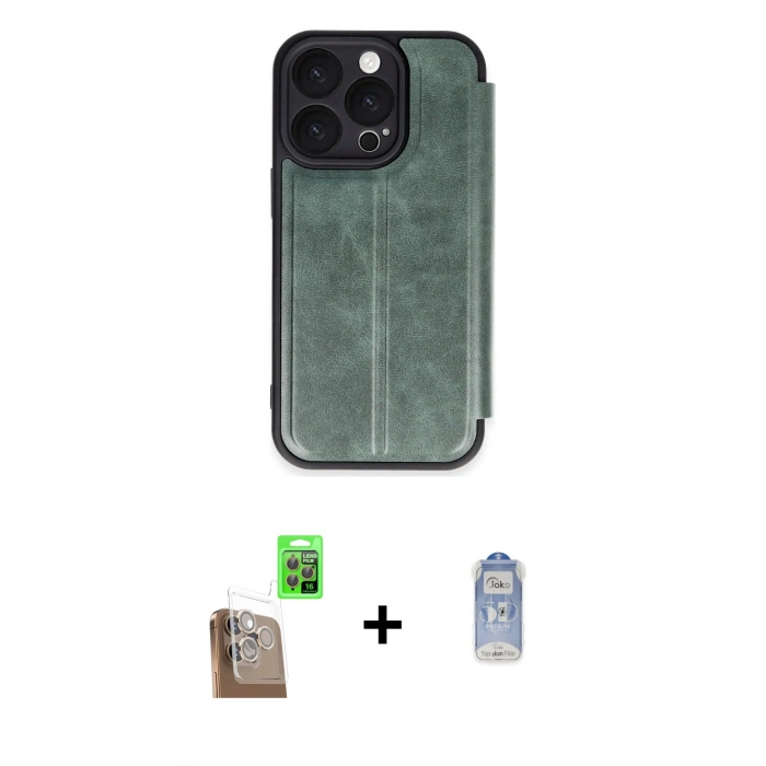 MARSİLYAN™- iPhone 16 Pro Max Kılıf Zirve Yansıma Serisi - Siyah Joko Magic 5D Cam + Çöl Titanyum Raze Metal Kamera Lens