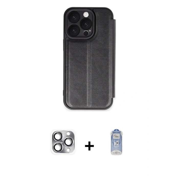 MARSİLYAN™- iPhone 16 Pro Max Kılıf Zirve Yansıma Serisi - Siyah Joko Magic 5D Cam + Pers Alüminyum Kamera Lens - GI