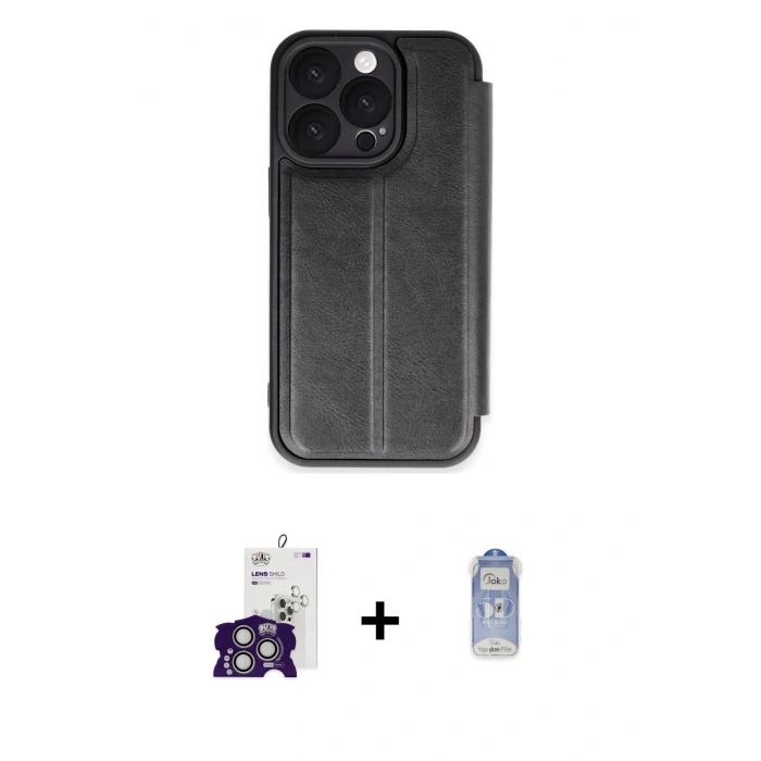 MARSİLYAN™- iPhone 16 Pro Max Kılıf Zirve Yansıma Serisi - Siyah Joko Magic 5D Cam + Gümüş Bilvis Titan Kamera Lens