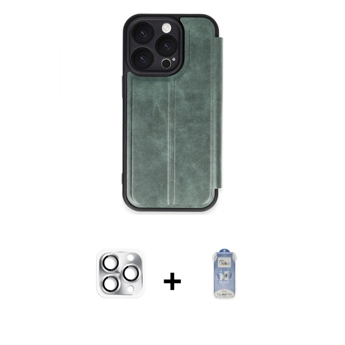 MARSİLYAN™- iPhone 16 Pro Max Kılıf Zirve Yansıma Serisi - Siyah Joko Magic 5D Cam + Gümüş Pers Alüminyum Kamera Lens