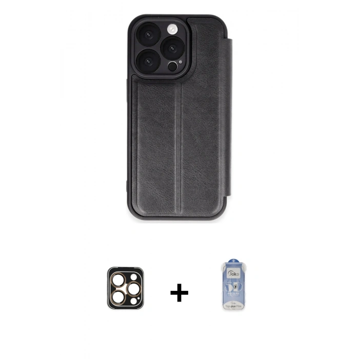 MARSİLYAN™- iPhone 16 Pro Max Kılıf Zirve Yansıma Serisi - Siyah Joko Magic 5D Cam + PVD Metal Kamera Lens - GD