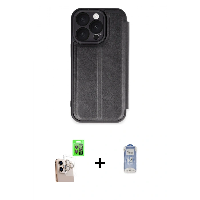 MARSİLYAN™- iPhone 16 Pro Max Kılıf Zirve Yansıma Serisi - Siyah Joko Magic 5D Cam + Raze Metal Kamera Lens - NLGY