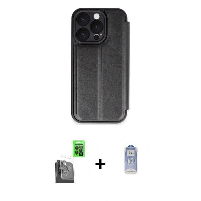 MARSİLYAN™- iPhone 16 Pro Max Kılıf Zirve Yansıma Serisi - Siyah Joko Magic 5D Cam + Raze Metal Kamera Lens - SH