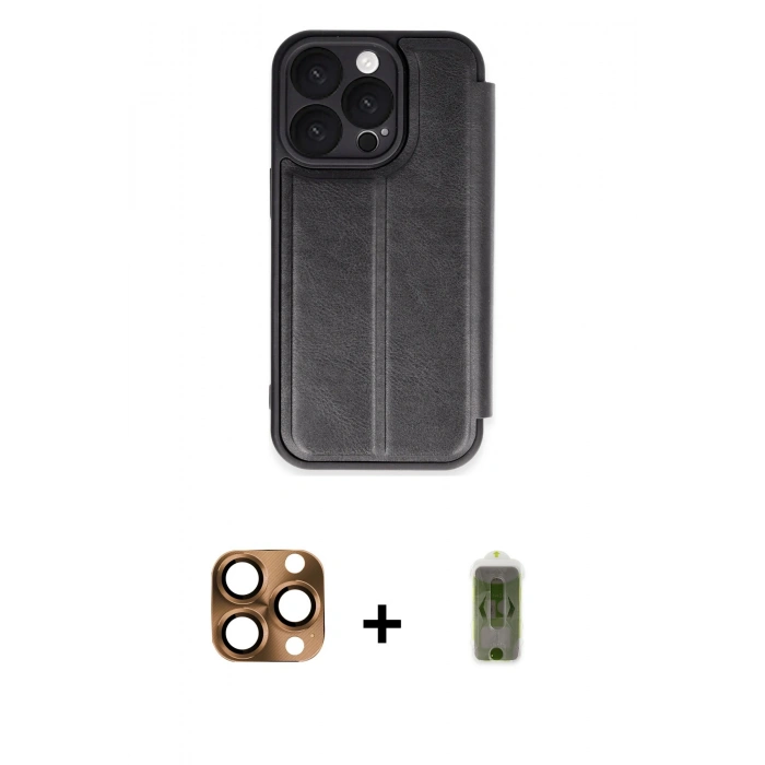 MARSİLYAN™- iPhone 16 Pro Max Kılıf Zirve Yansıma Serisi - Siyah Joko Magic 5D Hayalet Cam + Çöl Titanyum Pers Alüminyum Kamera Lens