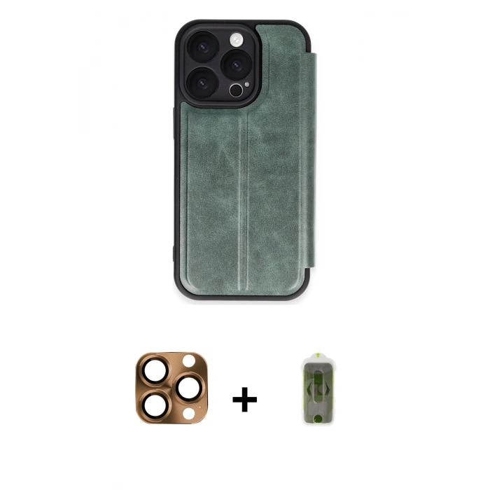 MARSİLYAN™- iPhone 16 Pro Max Kılıf Zirve Yansıma Serisi - Siyah Joko Magic 5D Hayalet Cam + Çöl Titanyum Pers Alüminyum Kamera Lens