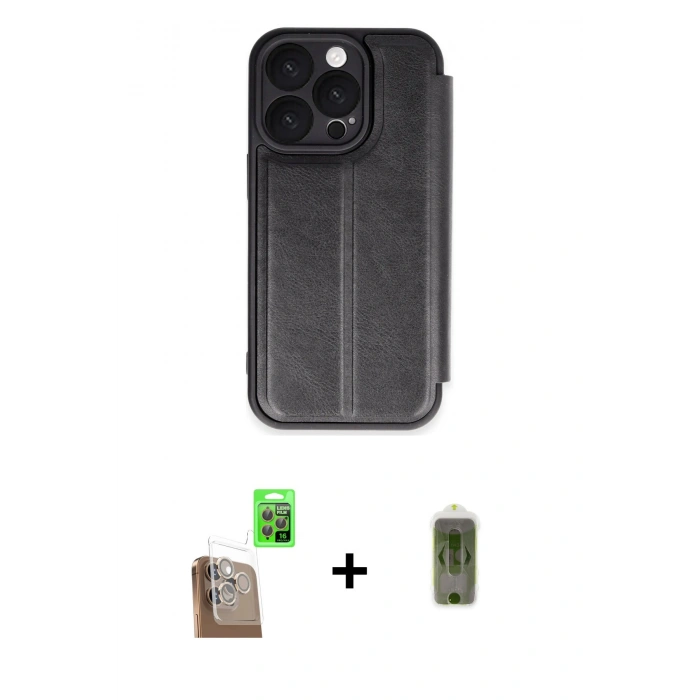 MARSİLYAN™- iPhone 16 Pro Max Kılıf Zirve Yansıma Serisi - Siyah Joko Magic 5D Hayalet Cam + Raze Metal Kamera Lens - CLTM