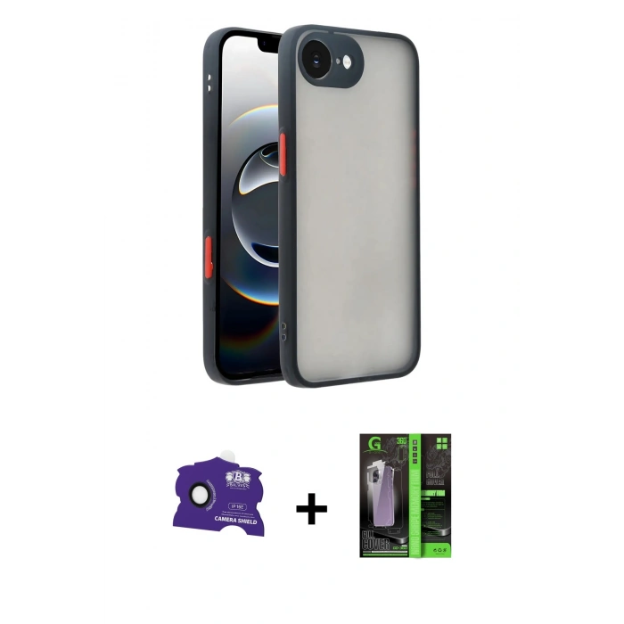 MARSİLYAN™- iPhone 16E Kılıf Ahenk Çizgi Serisi - Şeffaf 360 Full Body Arka Koruyucu + Bilvis Titan Kamera Lens - SH