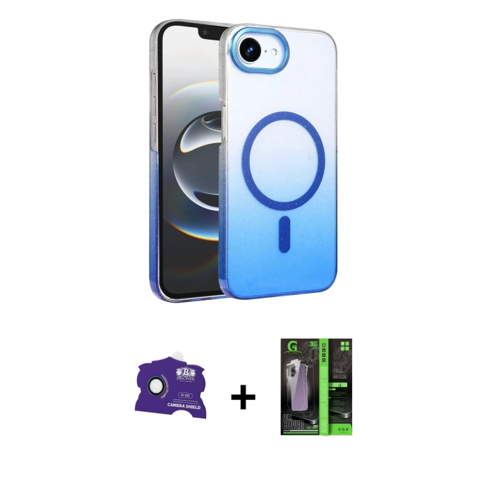 MARSİLYAN™- iPhone 16E Kılıf Ahenk Doku Özel Seri - Şeffaf 360 Full Body Arka Koruyucu + Rainbow Bilvis Titan Kamera Lens