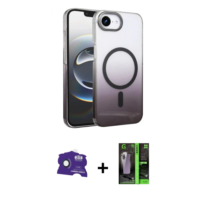 MARSİLYAN™- iPhone 16E Kılıf Ahenk Doku Özel Seri - Şeffaf 360 Full Body Arka Koruyucu + Rainbow Bilvis Titan Kamera Lens