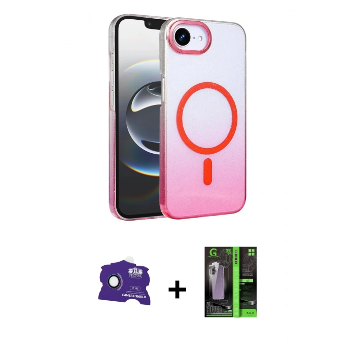 MARSİLYAN™- iPhone 16E Kılıf Ahenk Doku Özel Seri - Şeffaf 360 Full Body Arka Koruyucu + Rainbow Bilvis Titan Kamera Lens