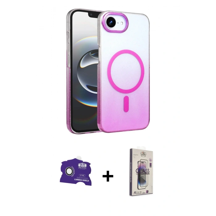 MARSİLYAN™- iPhone 16E Kılıf Ahenk Doku Özel Seri - Siyah Bilvis 3D Cam Ekran Koruyucu + Bilvis Titan Kamera Lens - BZ