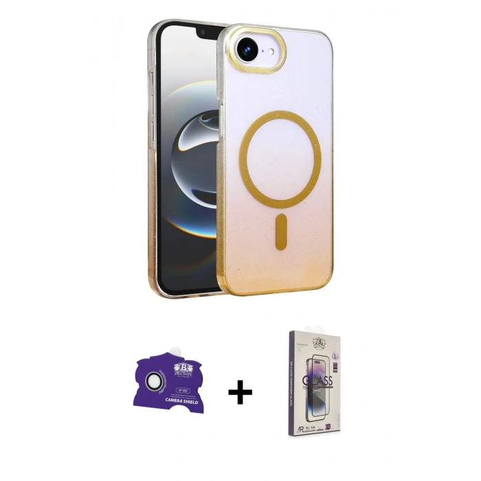 MARSİLYAN™- iPhone 16E Kılıf Ahenk Doku Özel Seri - Siyah Bilvis 3D Cam Ekran Koruyucu + Bilvis Titan Kamera Lens - BZ
