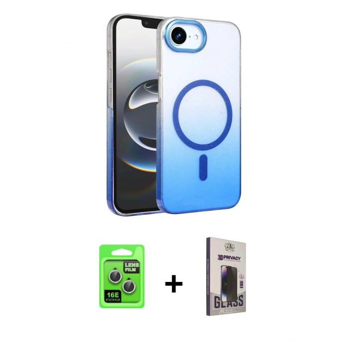 MARSİLYAN™- iPhone 16E Kılıf Ahenk Doku Özel Seri - Siyah Bilvis Hayalet Cam Ekran Koruyucu + Raze Metal Kamera Lens - GS