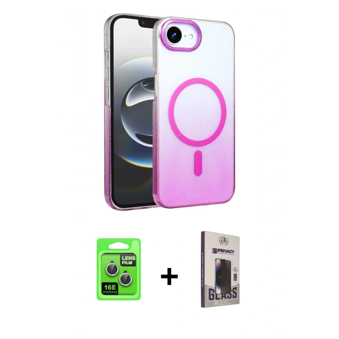 MARSİLYAN™- iPhone 16E Kılıf Ahenk Doku Özel Seri - Siyah Bilvis Hayalet Cam Ekran Koruyucu + Raze Metal Kamera Lens - GS