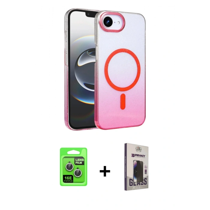 MARSİLYAN™- iPhone 16E Kılıf Ahenk Doku Özel Seri - Siyah Bilvis Hayalet Cam Ekran Koruyucu + Raze Metal Kamera Lens - GS