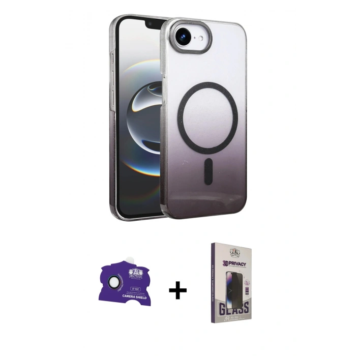 MARSİLYAN™- iPhone 16E Kılıf Ahenk Doku Özel Seri - Siyah Bilvis Hayalet Cam Ekran Koruyucu + Bilvis Titan Kamera Lens - RW