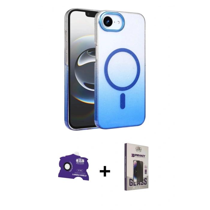 MARSİLYAN™- iPhone 16E Kılıf Ahenk Doku Özel Seri - Siyah Bilvis Hayalet Cam Ekran Koruyucu + Bilvis Titan Kamera Lens - SH