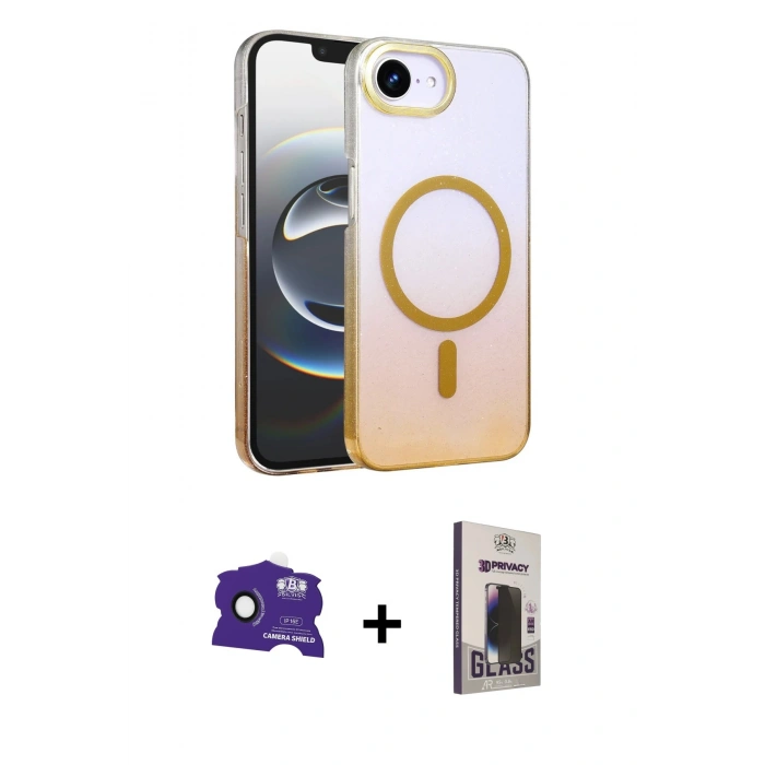 MARSİLYAN™- iPhone 16E Kılıf Ahenk Doku Özel Seri - Siyah Bilvis Hayalet Cam Ekran Koruyucu + Bilvis Titan Kamera Lens - SH