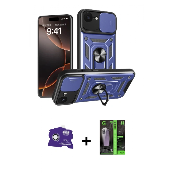 MARSİLYAN™- iPhone 16E Kılıf Ahenk Klasik - Şeffaf 360 Full Body Arka Koruyucu + Bilvis Titan Kamera Lens - BZ