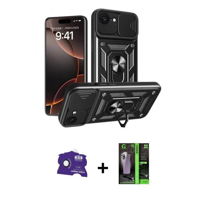 MARSİLYAN™- iPhone 16E Kılıf Ahenk Klasik - Şeffaf 360 Full Body Arka Koruyucu + Bilvis Titan Kamera Lens - RW
