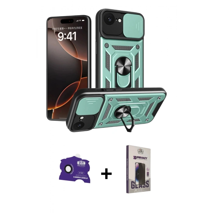 MARSİLYAN™- iPhone 16E Kılıf Ahenk Klasik - Siyah Bilvis Hayalet Cam Ekran Koruyucu + Bilvis Titan Kamera Lens - SH