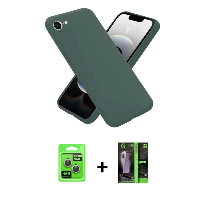 MARSİLYAN™- iPhone 16E Kılıf Ahenk Serisi - Şeffaf 360 Full Body Arka Koruyucu + Raze Metal Kamera Lens - GS