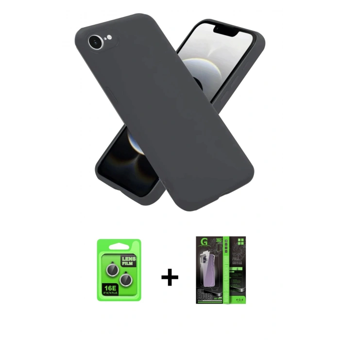MARSİLYAN™- iPhone 16E Kılıf Ahenk Serisi - Şeffaf 360 Full Body Arka Koruyucu + Raze Metal Kamera Lens - GS