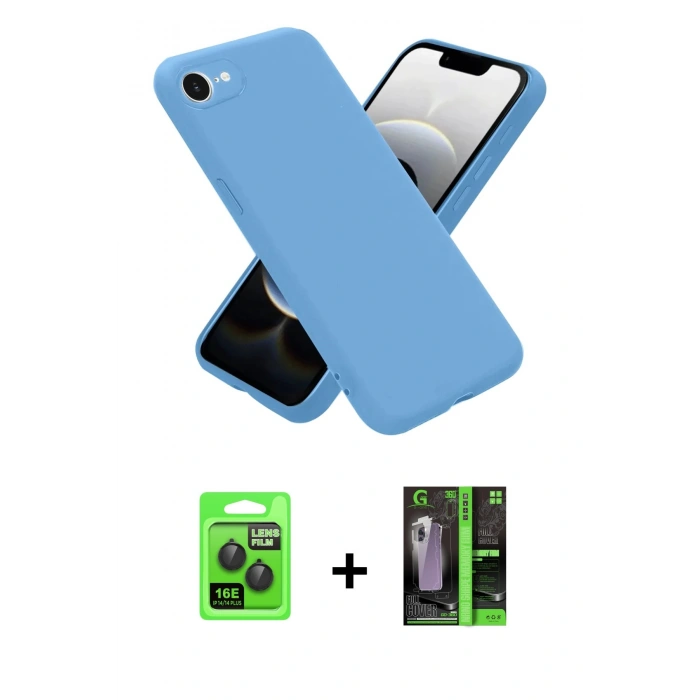 MARSİLYAN™- iPhone 16E Kılıf Ahenk Serisi - Şeffaf 360 Full Body Arka Koruyucu + Raze Metal Kamera Lens - SH