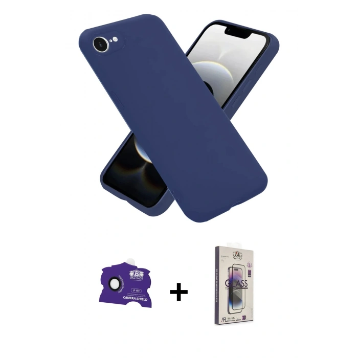 MARSİLYAN™- iPhone 16E Kılıf Ahenk Serisi - Siyah Bilvis 3D Cam Ekran Koruyucu + Bilvis Titan Kamera Lens - SH