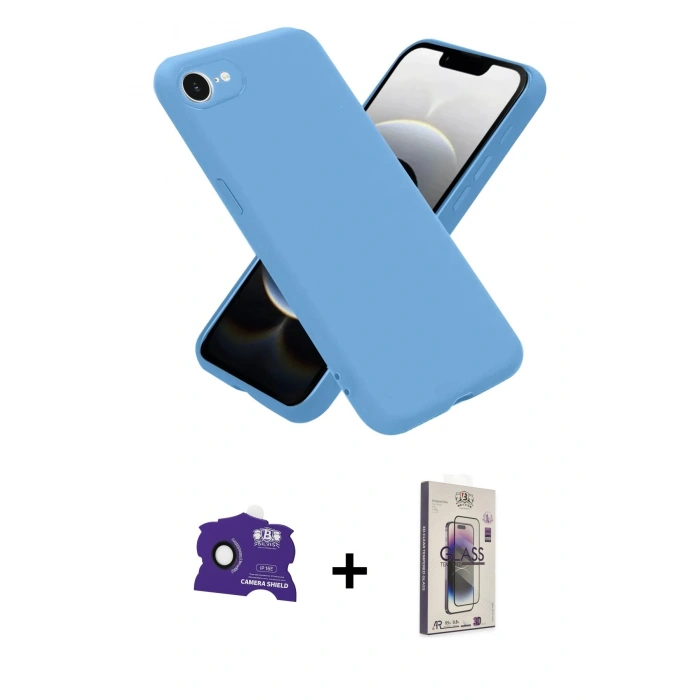 MARSİLYAN™- iPhone 16E Kılıf Ahenk Serisi - Siyah Bilvis 3D Cam Ekran Koruyucu + Bilvis Titan Kamera Lens - SH