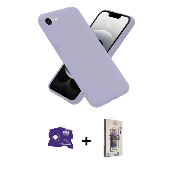 MARSİLYAN™- iPhone 16E Kılıf Ahenk Serisi - Siyah Bilvis 3D Cam Ekran Koruyucu + Bilvis Titan Kamera Lens - RW