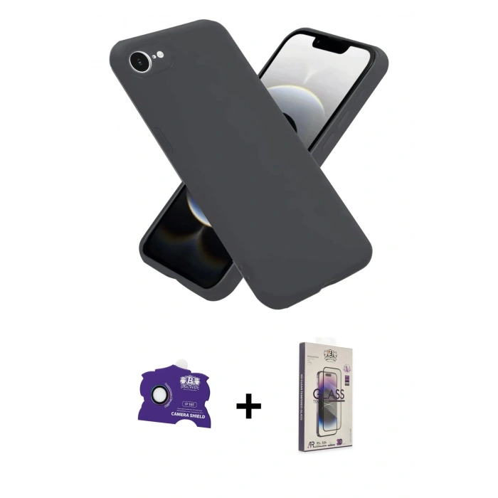 MARSİLYAN™- iPhone 16E Kılıf Ahenk Serisi - Siyah Bilvis 3D Cam Ekran Koruyucu + Bilvis Titan Kamera Lens - RW