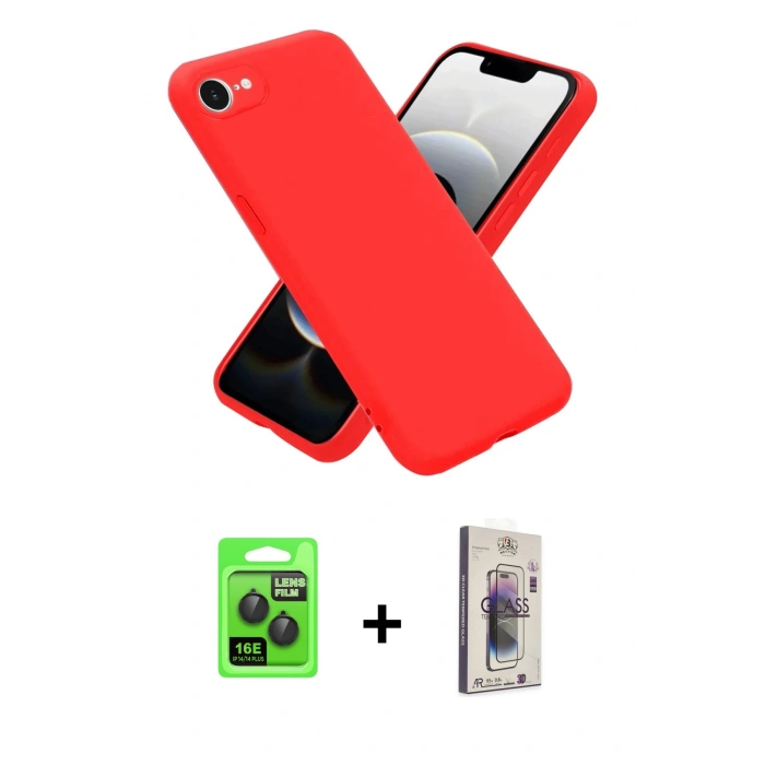 MARSİLYAN™- iPhone 16E Kılıf Ahenk Serisi - Siyah Bilvis 3D Cam Ekran Koruyucu + Raze Metal Kamera Lens - SH