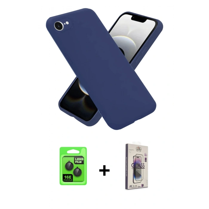 MARSİLYAN™- iPhone 16E Kılıf Ahenk Serisi - Siyah Bilvis 3D Cam Ekran Koruyucu + Raze Metal Kamera Lens - SH