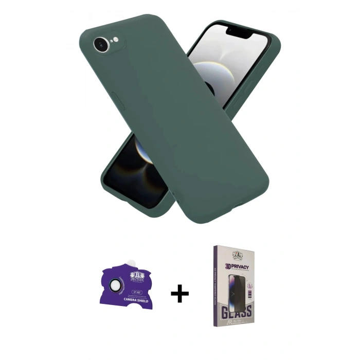 MARSİLYAN™- iPhone 16E Kılıf Ahenk Serisi - Siyah Bilvis Hayalet Cam Ekran Koruyucu + Bilvis Titan Kamera Lens - RW